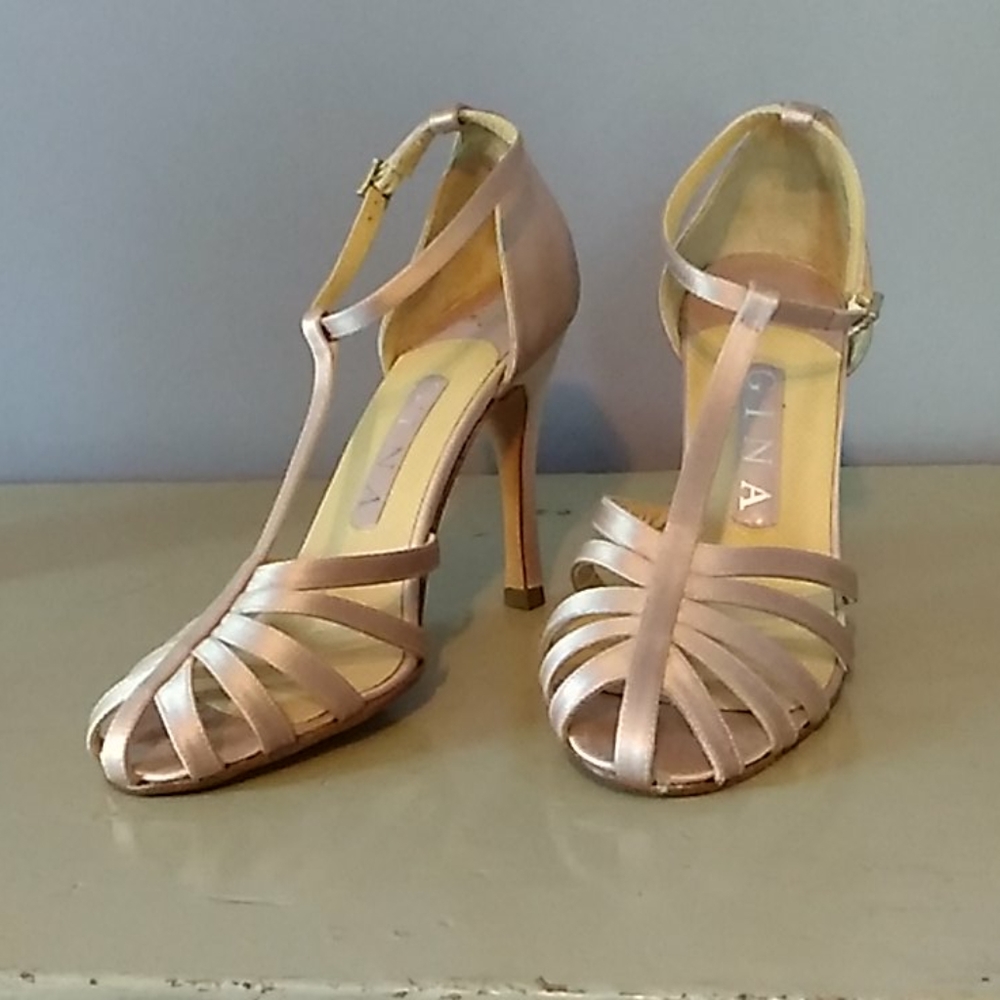 Gina made in London pink strappy heels satin shoes